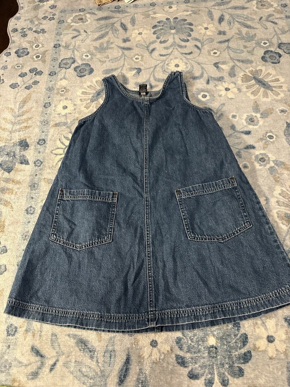 Lands' End Girls Blue Denim Sleeveless Shift Dress Size 10 100% Cotton Pockets